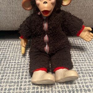 Vintage Monkey Plush Toy with Banana Red Body